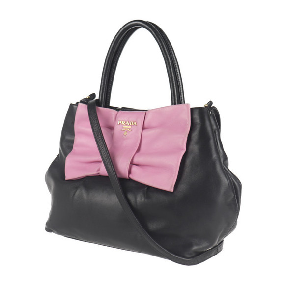 Prada Leather Ribbon Handbag Nero Nappa - Picture 1 of 10